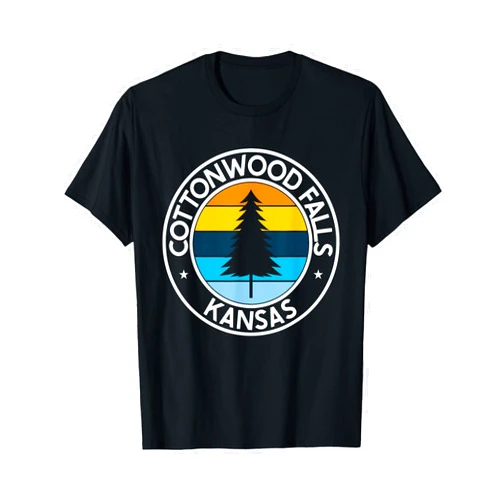 Kansas KS USA City Pride Pine Tree Retro Sunset Cottonwood Falls Kansas KS Retro Style Tree Sunset T-Shirt