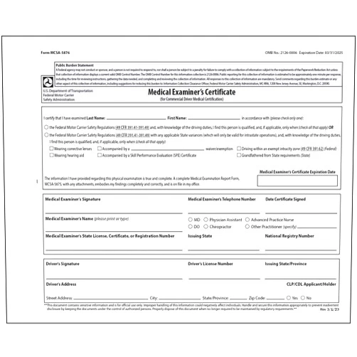 J. J. Keller & Associates, Inc. DOT FMCSA Medical Examiner Certificate Card 10-pk., 2-Ply, 4.25
