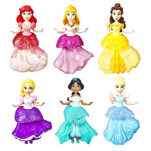 Disney Princess Collectible Dolls, Set of 6 with 6 Royal Clips Fashions, One-Clip Dresses, Toy for 3 Year Olds & Up