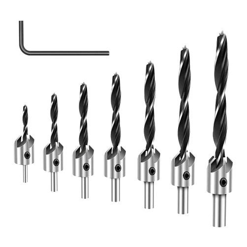 COMOWARE Countersink Drill Bits Set- 7Pcs Counter Sink Bit for Wood High Speed Steel, Woodworking Carpentry Reamer with 1 Free Hex Key Wrench