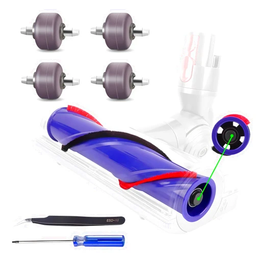 ACCTDLF [Only For Driveshaft with 4-Hongs]Roller Brush Bar Kit Replacement for Dyson V7 V6,Compatible with V7 V6 DC59 SV11 SV03 SV04 SV05 SV09,Vacuum Cleaner Head Parts,Comes with Wheels