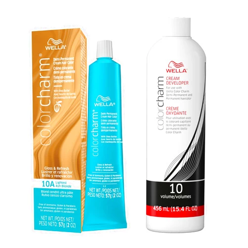 Color Charm WELLA colorcharm Demi Permanent Hair Color, Adds Gloss & Color Richness, Gray Coverage, 10A Lightest Ash Blonde + 10 Vol. Developer