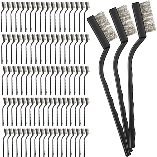 Zhehao 90 Pcs Mini Wire Brushes Set Brush Curved Handle Wire Brush for Cleaning Metal Scrub Masonry for Cleaning Welding Slag and Rust Tool(Stainless Steel Wire)