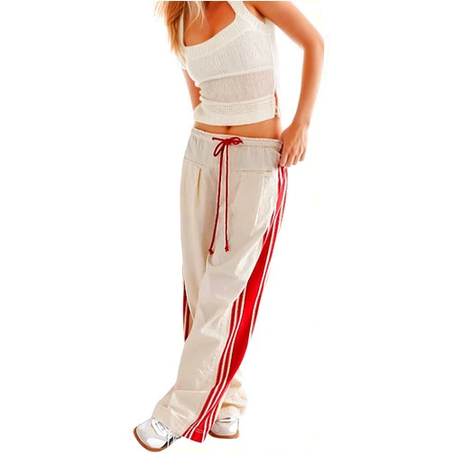 Mewunan Women's Mid Rise Wide Leg Pants Hudson Canyon Side Printed Casual Pants with Drawstring Waistband