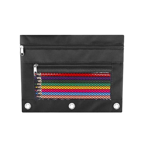 ASBEFORE Pencil Pouch for 3 Ring Binder: 3 Ring Binder Pencil Case with 2 Zippers, Large Capacity Pencil Pouch Bulk Holder Accessories Clear Window Pencil Case Aesthetic Pencil Organizer Pockets 1Pack (Black)