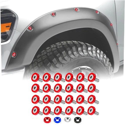Shopauto 24-Pieces M6 x 10mm Decoration Anodized Aluminum Washer Hardware Kit for Pickup Truck WideBody Fender Flares (Red, Flat)