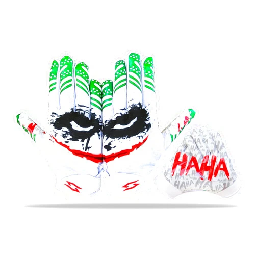 Scale Wear Design Joker Football Receiver Gloves White - Youth Adult Unleash Venom with Jester Stealth Elite Tacky Pro Grip Palms Men Kids Boys Small to XXL Sizes Battle College Lineman