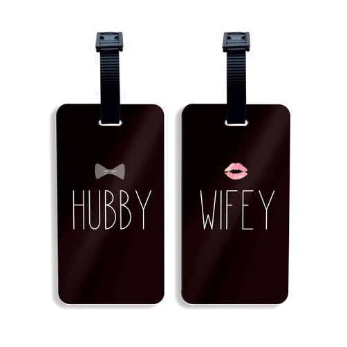 SetGo Hubby & Wifey Luggage Tags (Set of 2), Plastic Travel ID Labels for Suitcase & Baggage, Gifts for Wedding and Honeymoon