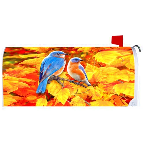 CUSTOM DECOR, INC. Fall Bluebirds - Mailbox Makeover - Vinyl with Magnetic Strips for Steel Standard Rural Mailbox - Made in The USA - Copyright, Licensed and Trademarked