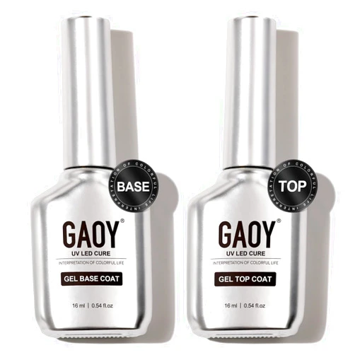 GAOY 16ml 2 Pcs Glassy Gel Top Coat and Base Coat Set,No Wipe Foundation Combination for UV Light Cure Nail Polish