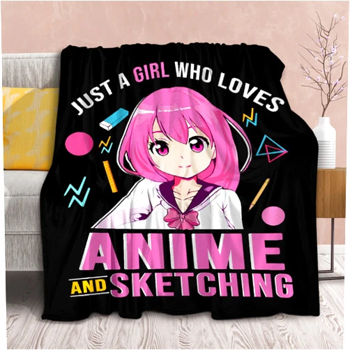 Dellaxii Anime Blanket Sketching Gift for Girls-40 x50 Ultra Soft Flannel Throw Blanket, Anime Lovers Gift for Girls Teen Kids Fuzzy Blankets Anime Decor for Room Bed Couch
