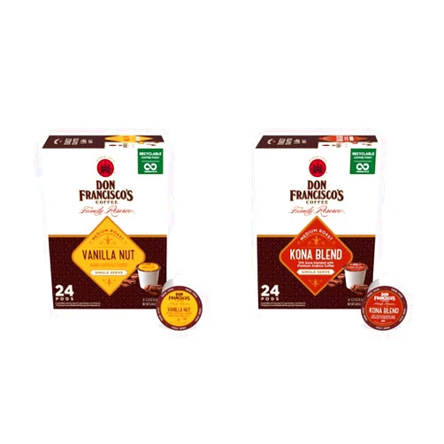 Don Francisco's Vanilla Nut + Kona Blend, Medium Roast Coffee Pods - 48 Count Combo Pack, 24 Each - Recyclable Single-Serve Coffee Pods, Compatible with your K-Cup Keurig Coffee Maker (Including 2.0)