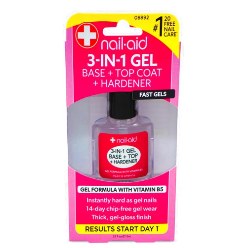 NAIL-AID 3-in-1 Gel Base + Top + Hardener, Clear, 0.55 Fluid Ounce