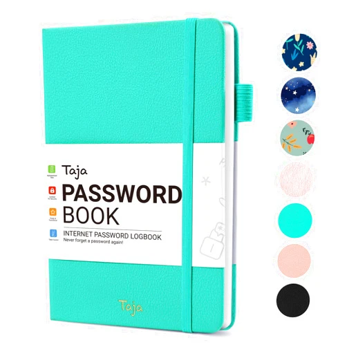 Taja Password Keeper Book with Alphabetical Tabs，Small Password Books for Seniors, Password Notebook for Internet Website Address Log in Detail, Password Logbook to Help You Stay Organized - Aquamarine