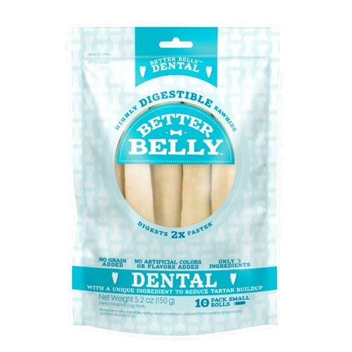 Better Belly Highly Digestible Rawhide Dental Chews, Treat Your Dog to a Chew with NO Artificial Colors or Flavors, 10 Count