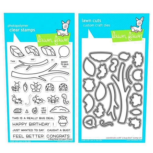 Lawn Fawn A Bug Deal 4”x6” Clear Stamp Set and Coordinating Custom Craft Die Set (LF2221 LF2222), Bundle of 2 Items