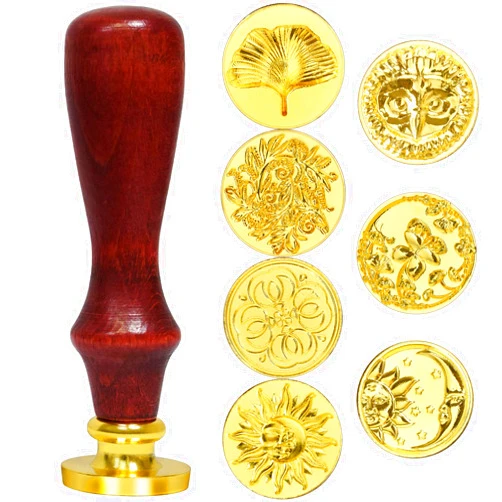Hayder Wax Seal Stamp Set, 7Pcs Vintage Sealing Wax Stamp Heads & 1 Wooden Hilt, Seal Wax Stamp Kit with Gift Box for Invitation Envelopes (Gold - Forest Series)