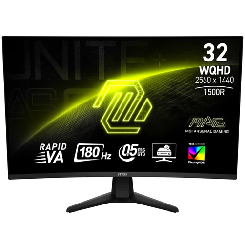 MSI MAG 32CQ6F 31.5-inch IPS 2560 x 1440 (QHD) Computer Monitor, 180Hz, Adaptive-Synch, HDMI, Display Port, VGA Port, VESA Mountable, Tilt, Height Adjustable, Speaker, 0.5ms, Black