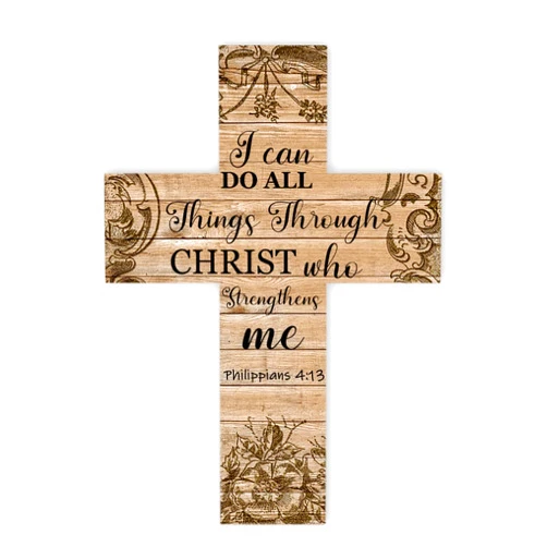 HePoeuy I Can Do All Things Through Christ Who Strengthens Wood Wall Art Cross Plaque Home Decor Wall Crosses Sign 5x7 inch
