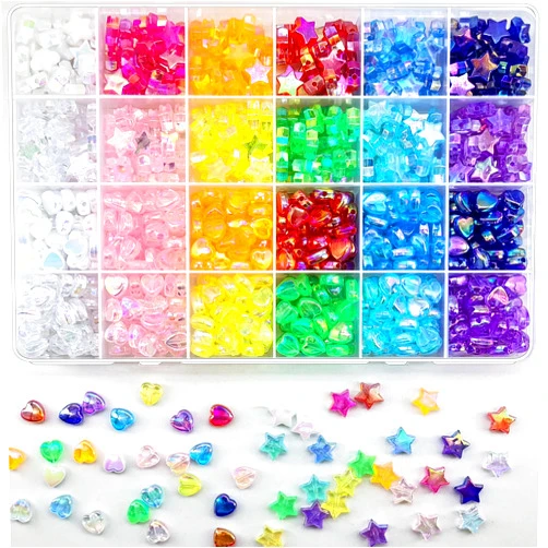 JJzxwish 840 PCS Acrylic Beads Heart Star Shape Beads for Jewelry Making, Clear Acrylic AB Colors Bead Assortments Colorful Charming Beads Loose Beads Spacer for DIY Necklace Bracelet Jewelry Craft Making