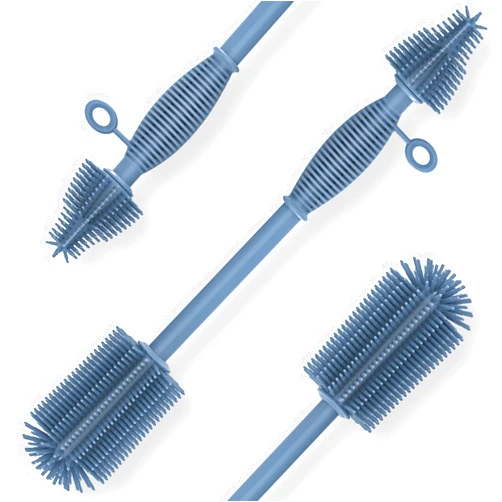 Raymeefa Double Sided Cleaning Brush,Soft Kitchen Scrub Brush,Reusable Silicone Bottle Cleaning Brush,Narrow Neck Bottle Brush Cleaner,Long Handle Bottle Brushes for Cleaning (Blue)