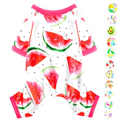 PinkBow Dog Pajamas Psj for Small Dogs Clothes Puppy Onesies Outfits for Doggie Summer Fall Shirts Sleeper for Pet Cats Jammies, Watermelon Red, Medium