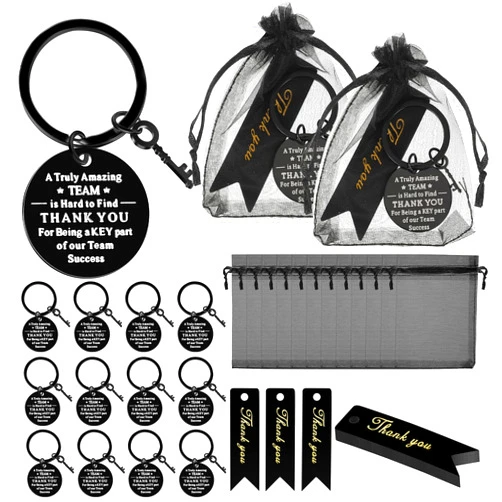 Yinkin 36 Pcs Employee Appreciation Gifts Thank You Coworker Keychain Gifts with Organza Bags and Thank You Cards(Black)