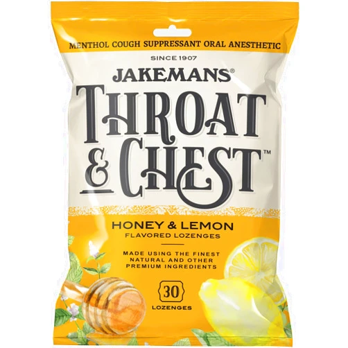 Jakemans Honey and Lemon Throat & Chest Lozenges Cough Drops – Cough, Sore Throat and Seasonal Distress Soothing Relief – Liquid Drop Shape – 30 Lozenges