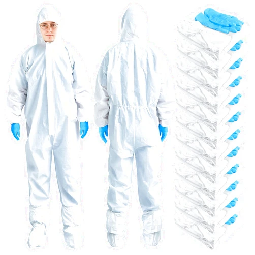 TrelaCo Hazmat Suit Disposable Protective Coverall Suit with Shoe Cover Nitrile Gloves Breathable Water Proof Paint Coveralls(25 Set,XXL)