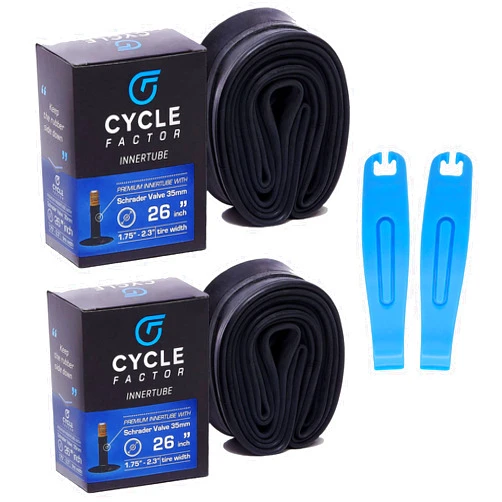 CF CYCLE FACTOR Cycle Factor 26” Mountain/Hybrid Bike Inner Tube 26x1.75/2.3 Inch Replacement, 35mm Schrader Valve - Premium Butyl Rubber Bicycle Tires, Long-Lasting Inflation