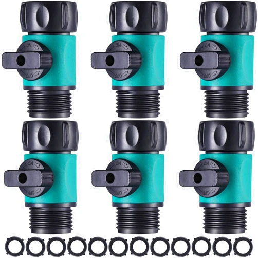 Hotop 12 Pcs Garden Hose Shut off Valve Plastic Connect Water Hose Turn off Valve with 6 Piece Anti Leak Valve Standard 3/4 Inch Thread and 12 Piece Rubber Gaskets