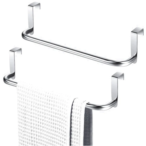 Patelai 2 Pieces Metal Towel Bar Kitchen Cabinet Steel Towel Rack Bar for Hanging on Inside or Outside of Doors, Home Kitchen Bathroom(Silver)
