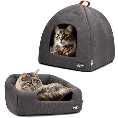 COSOC Cat Bed for Indoor Cats -Premium Pet Beds for Cats and Small Dogs, Cat Bed Cave, Comfortable Covered Cat Bed, Cat Tent, Kitten Bed, Small Animal Bed and Cat Hut with Cushioned Pillow (Medium, Grey)