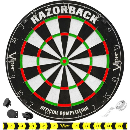 Viper Razorback WDF Accredited, Official Competition Bristle Steel Tip Dartboard Set w/ Staple-Free Razor Thin Spider Wire Self-Healing , Multicolored, One Size, 42-6006
