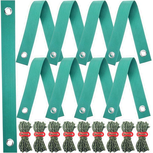 Sintuff 9 Set Heavy Duty Tree Stake Kit 15.75 Inches/ 40 cm Tree Straps for Staking and 13.12 ft/ 4 m Dock Lines Rope for Support Anchoring Home Leaning Plant Straightening Garden Tent(Green)