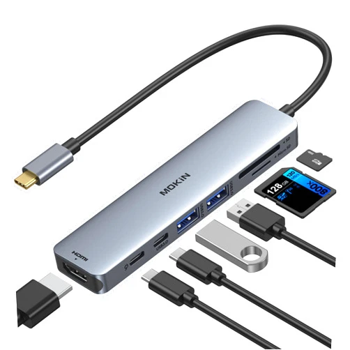 MOKiN USB C Hub HDMI Adapter for MacBook Pro/Air, 7 in 1 USB C Dongle with HDMI, SD/TF Card Reader, USB C Data Port,100W PD, and 2 USB 3.0 Compatible for MacBook Pro/Air, Dell XPS, Lenovo Thinkpad.