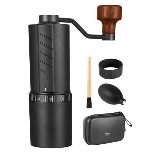 Vevok Chef O20 Manual Coffee Grinder - 20 levels External Adjustment, 35g Capacity with Travel Case and Cleaning Gear, Consistent Grind Ti-Plated Stainless Steel Conical Burr Hand Coffee Grinder