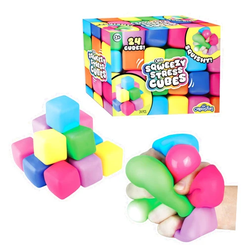The Orb Factory ORB 24 Pack Slow Rising Squishy Stress Cubes - Easy Sqweezy Squishy Cubes - Soft Dough Stress Balls and Fidgets for Anxiety and Stress Relief - Classroom Rewards, Party Favors for Kids, Teens, Adults