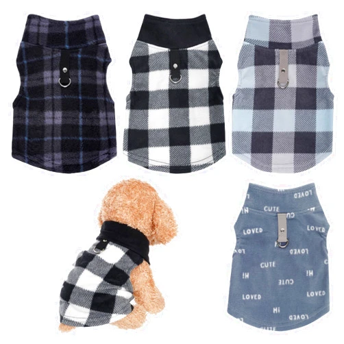 Rbenxia 4 Pieces Buffalo Plaid Dog Sweaters with Leash Ring Soft Fleece Vest Warm Dog Pullover Jacket Dog Clothes Winter Dog Outfits for Small Puppy Cat Pets (Large)
