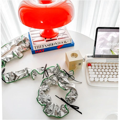 Kamang Satin Fabric Cord Cover with Black Ribbons (2 Packs, 9Ft Long) Wire Cord Cover for Lamp Lighting, Electirc Wire Protector, Extension Cord Management, Fabric Wire Cord Cover for Desk (Silver)
