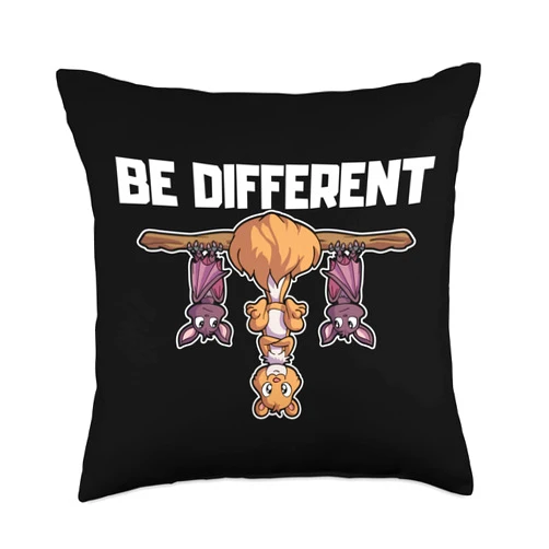 Mir Reichts ich geh Abhängen Animal Shop It's Okay to be Different Sei Anders Squirrel Bat Throw Pillow, 18x18, Multicolor