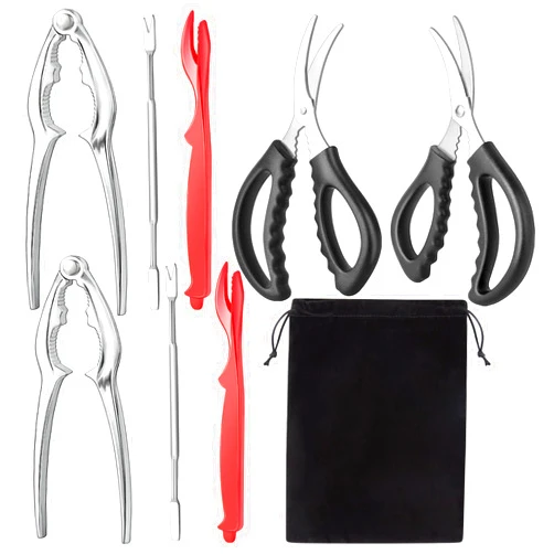 Suoundey Seafood Cracker Tool Set With Lobster Sheller Stainless Steel Crab Crackers Crab Leg Fork Seafood Scissors And Storage Bag, Crab Leg Pick Utensils Set Crab Eating Tools (9Pcs)