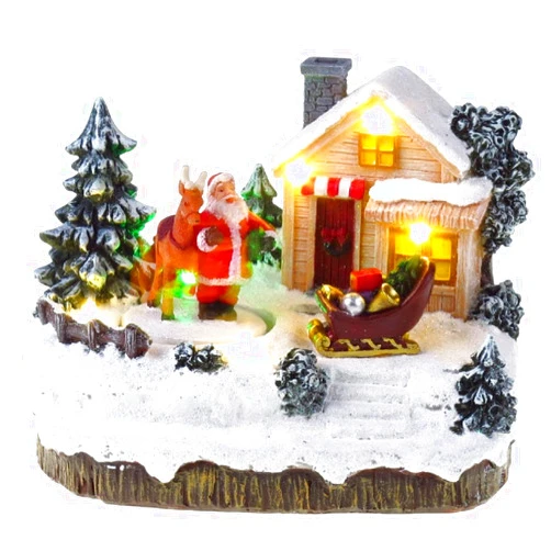 Lightahead Christmas LED Lighted House Figurine with Santa Delivering Gifts.A Musical Rotating Decoration with 8 melodies