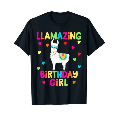 Llamazing Birthday Gifts and Apparel Llama Birthday Party LLamazing Girl Rainbow Hearts Gift T-Shirt