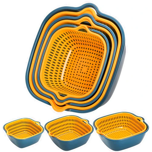 SOUJOY 6 Pack Vegetable Washing Basket, 2-in-1 Drain Colander Bowl Set, Kitchen Fruit Washing Bowl and Strainer, Drain Basin and Basket for Food Vegetables Cleaning Washing