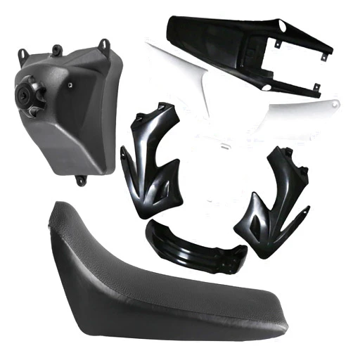 ICONSPORTSS Complete Plastic Fender Fairing Body Work Kit Mudguard Set with Gas Fuel Tank + Seat For Motorcycle Pit Dirt Bikes Apollo 110cc 125cc 140cc 150cc 160cc Orion (Black)