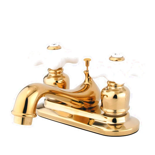 Kingston Brass KB602PX Restoration 4-Inch Centerset Lavatory Faucet with Porcelain Cross Handle, Polished Brass