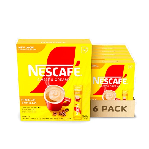 NESCAFÉ NESCAFE Sweet & Creamy French Vanilla, Instant Coffee 1 Box of 18 Sachets,19g Per Sachet {Imported from Canada}