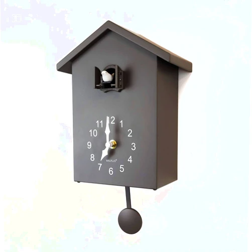 WALPLUS Minimalist Cuckoo Clock Grey Pendulum Quartz Bird Clock Pendulum Clock Wall Art Wall Clock Home Bedroom Office Living Room Decoration Clock Idea