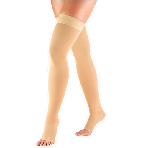 Truform 20-30 mmHg Compression Stockings for Men and Women, Thigh High Length, Dot-Top, Open Toe, Beige, 2X-Large